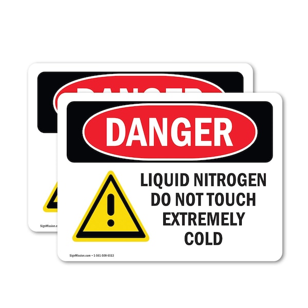 Signmission Liquid Nitrogen Do Not Touch Extremely Cold Danger Sign, Vinyl Decal, 10in W x 7in L, 2PK OS-2PACK-DS-D-710-L-1422 - main